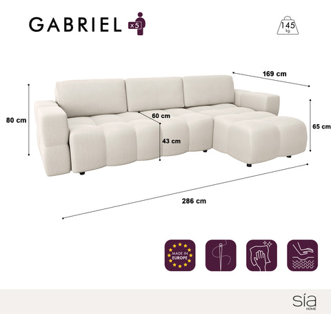 Canapé d'angle droit convertible GABRIEL Tissu tramé - Avec coffre de rangement