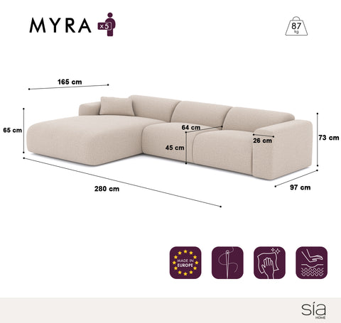 Canapé grand angle gauche Myra Velours texturé