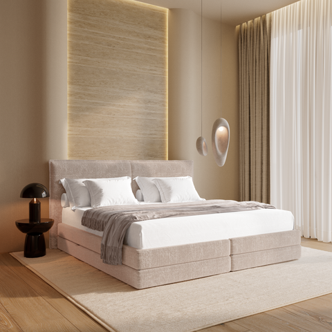 Ensemble de lit matelas premium 160cm et lit boxspring  LUNE velours gaufré