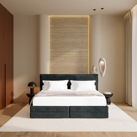 Ensemble de lit matelas premium 160cm et lit boxspring  LUNE velours gaufré