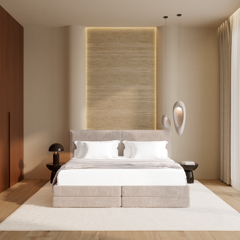 Ensemble de lit matelas premium 180cm et lit boxspring  LUNE velours gaufré