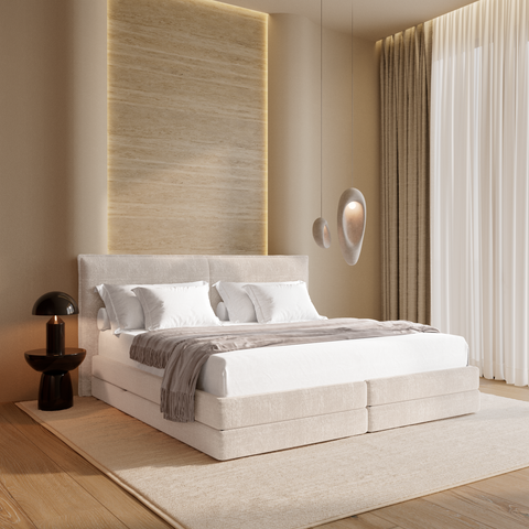 Ensemble de lit matelas premium 180cm et lit boxspring  LUNE velours gaufré