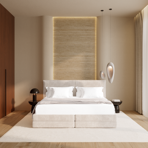 Ensemble de lit matelas premium 180cm et lit boxspring  LUNE velours gaufré