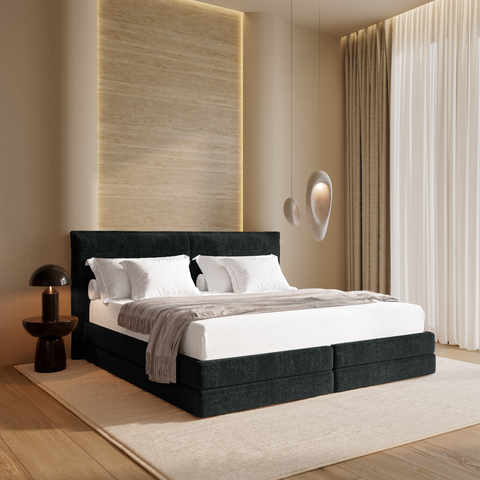 Ensemble de lit matelas premium 180cm et lit boxspring  LUNE velours gaufré