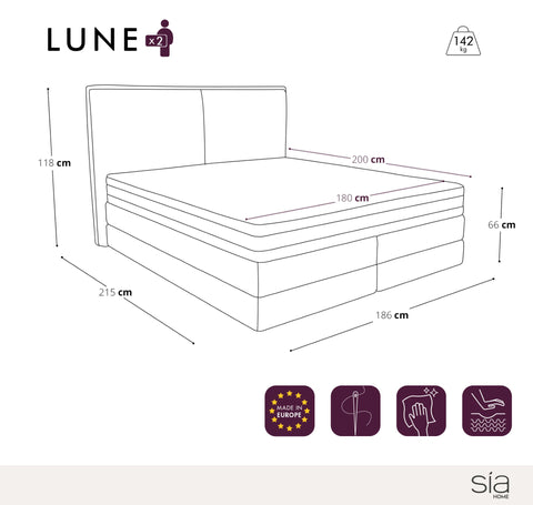 Ensemble de lit matelas premium 180cm et lit boxspring  LUNE velours gaufré