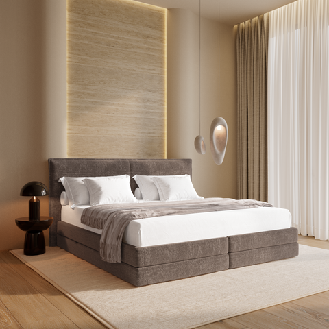 Ensemble de lit matelas premium 180cm et lit boxspring  LUNE velours gaufré
