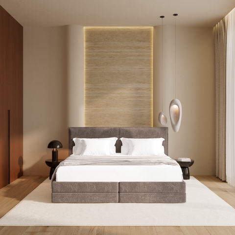 Ensemble de lit matelas premium 180cm et lit boxspring  LUNE velours gaufré