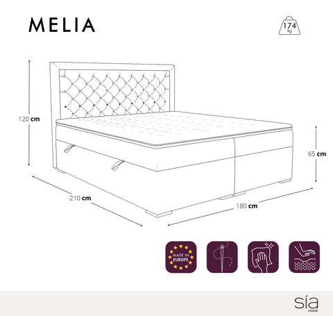 Ensemble de lit MELIA Velours 180x200cm (tête de lit, sommier à coffres, matelas et surmatelas)