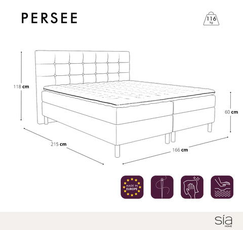 Ensemble de lit PERSEE Tissu tramé 160x200cm (tête de lit, sommier, matelas et surmatelas)