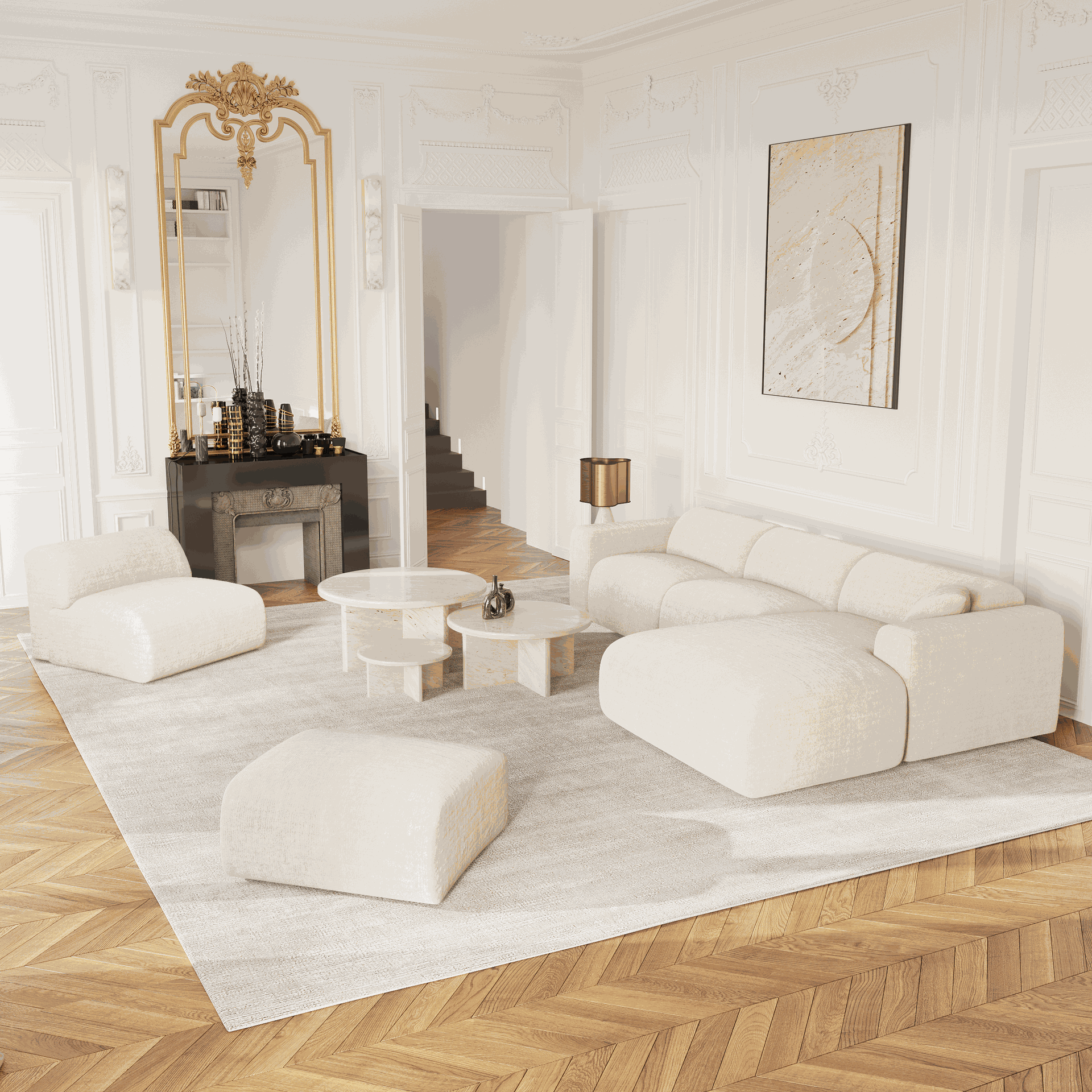 Canapé grand angle droit MYRA Velours à motifs– Sia Home