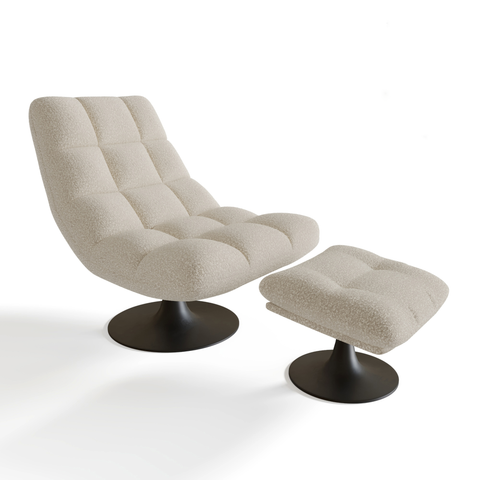Ensemble fauteuil pivotant et repose-pieds COSMO bouclette