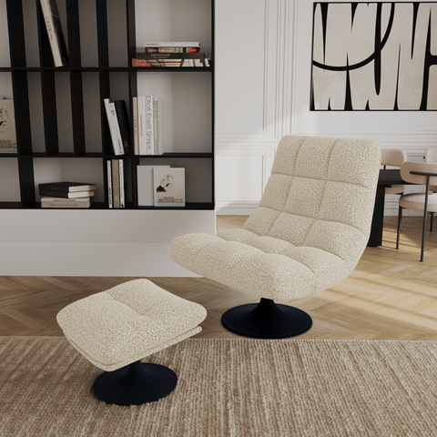 Ensemble fauteuil pivotant et repose-pieds COSMO bouclette