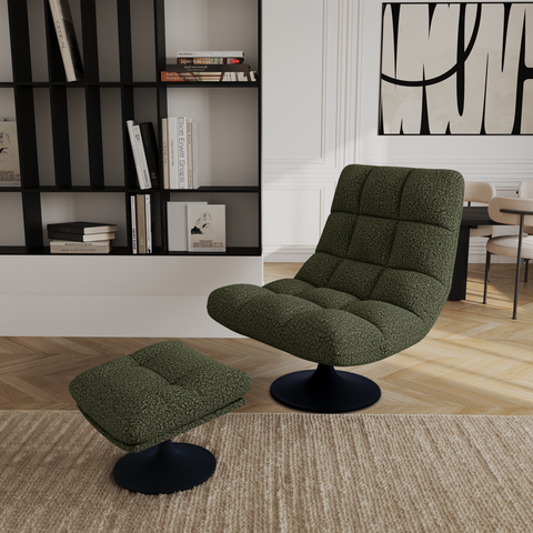 Ensemble fauteuil pivotant et repose-pieds COSMO bouclette