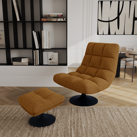 Ensemble fauteuil pivotant et repose-pieds COSMO bouclette