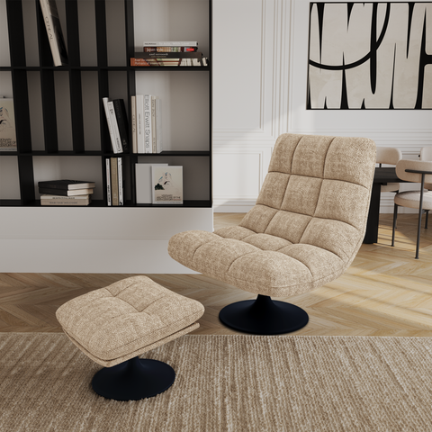 Ensemble fauteuil pivotant et repose-pieds COSMO velours chenillé