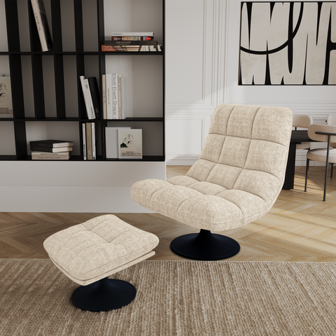 Ensemble fauteuil pivotant et repose-pieds COSMO velours chenillé