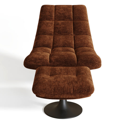 Ensemble fauteuil pivotant et repose-pieds COSMO velours chenillé