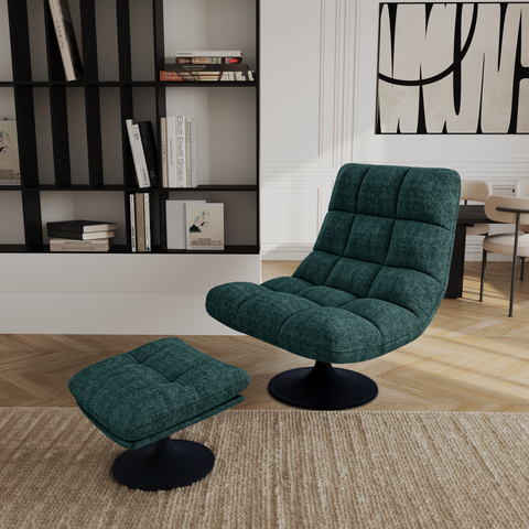 Ensemble fauteuil pivotant et repose-pieds COSMO velours chenillé