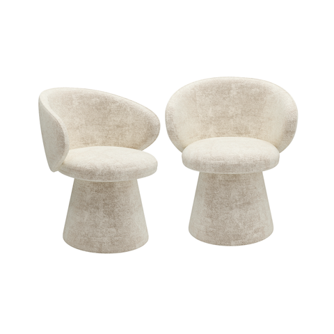 Lot de 2 fauteuils rotatif 180° FLARE velours texturé crème