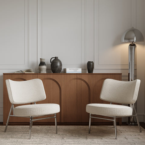 Lot de 2 fauteuils IGGY tissu bouclette crème