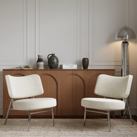 Lot de 2 fauteuils IGGY velours côtelé écru