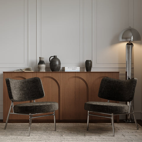 Lot de 2 fauteuils IGGY velours tramé brun expresso