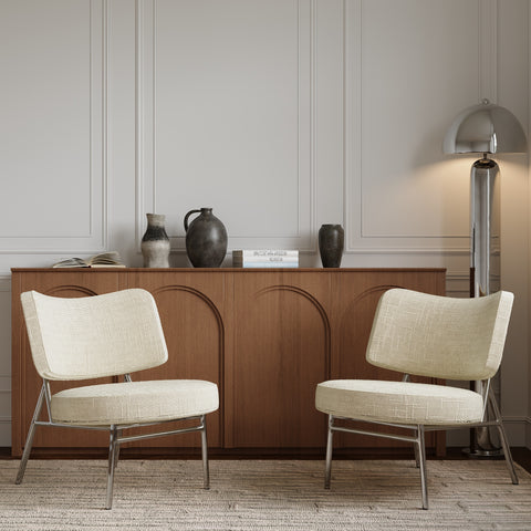 Lot de 2 fauteuils IGGY velours tramé crème