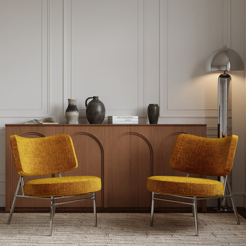 Lot de 2 fauteuils IGGY velours tramé moutarde