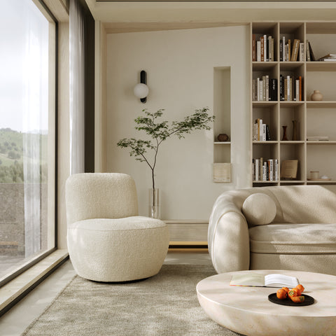 Lot de 2 fauteuils pivotant JENA bouclette crème