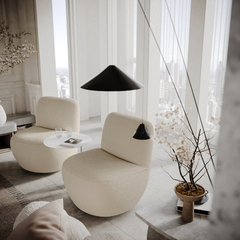 Lot de 2 fauteuils pivotant JENA bouclette crème