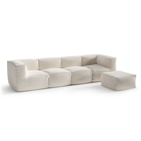 Canapé d'extérieur modulable 4 pièces et pouf BAIA tissu bouclette beige chiné