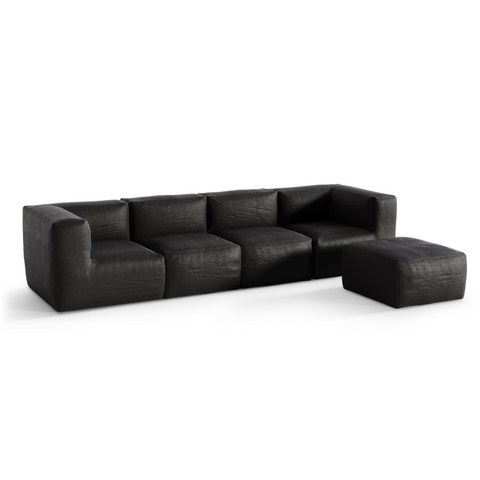 Canapé d'extérieur modulable 4 pièces et pouf BAIA tissu bouclette beige chiné