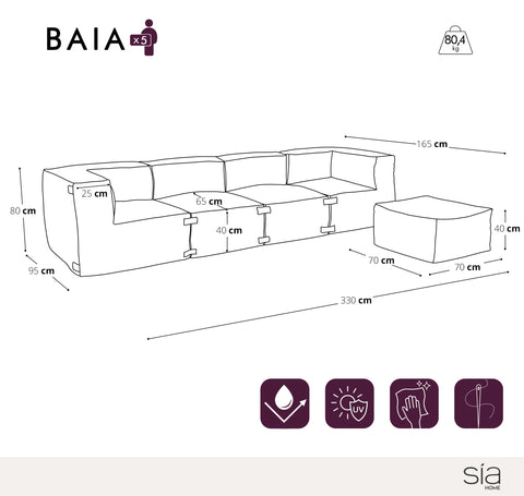 Canapé d'extérieur modulable 4 pièces et pouf BAIA tissu bouclette beige chiné