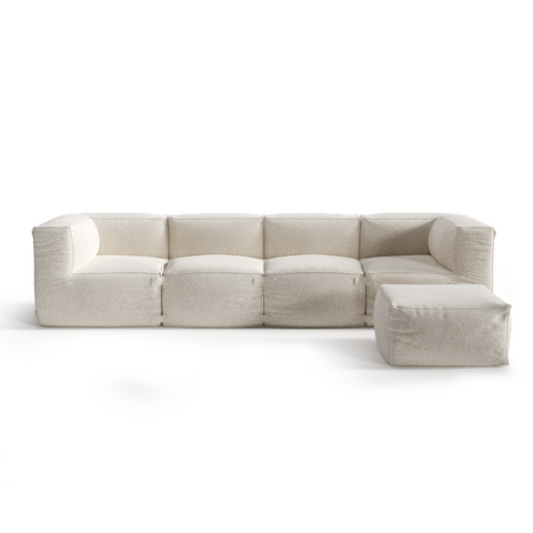 Canapé d'extérieur modulable 4 pièces et pouf BAIA tissu bouclette beige chiné