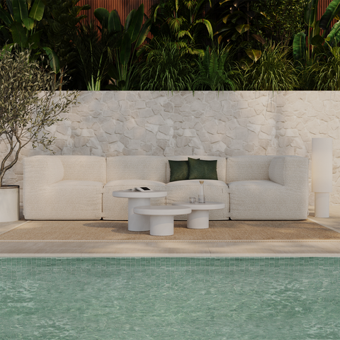 Canapé d'extérieur modulable 4 pièces BAIA tissu bouclette beige chiné