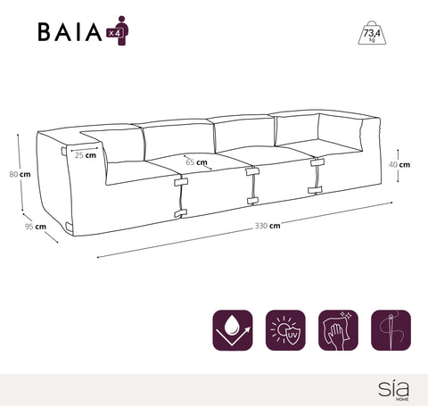 Canapé d'extérieur modulable 4 pièces BAIA tissu bouclette beige chiné
