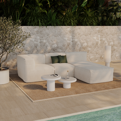Ensemble d'extérieur 3 pièces BAIA tissu bouclette beige chiné