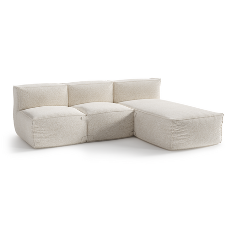 Canapé d'extérieur modulable avec méridienne 3 pièces BAIA tissu bouclette beige chiné