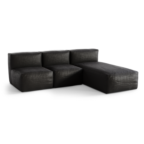 Canapé d'extérieur modulable avec méridienne 3 pièces BAIA tissu bouclette beige chiné