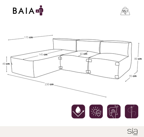 Canapé d'extérieur modulable avec méridienne 3 pièces BAIA tissu bouclette beige chiné