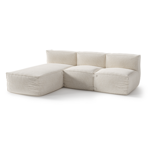 Canapé d'extérieur modulable avec méridienne 3 pièces BAIA tissu bouclette beige chiné