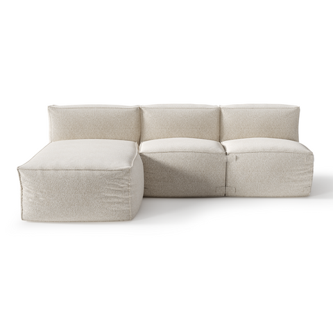 Canapé d'extérieur modulable avec méridienne 3 pièces BAIA tissu bouclette beige chiné