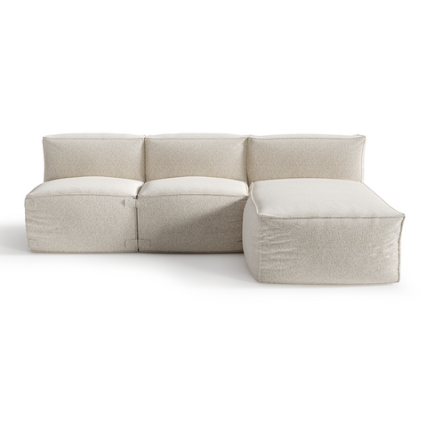 Canapé d'extérieur modulable avec méridienne 3 pièces BAIA tissu bouclette beige chiné