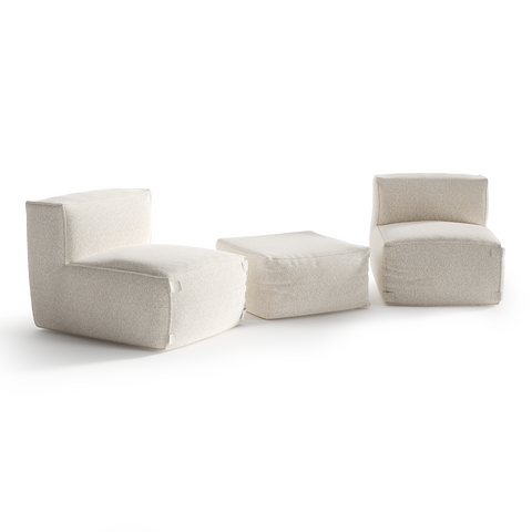 Ensemble d'extérieur 2 fauteuils et pouf BAIA tissu bouclette beige chiné