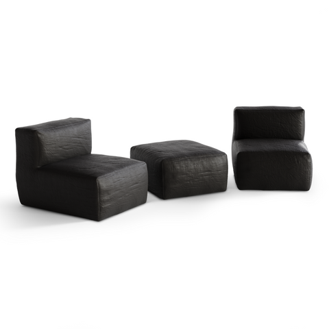 Ensemble d'extérieur 2 fauteuils et pouf BAIA tissu bouclette beige chiné