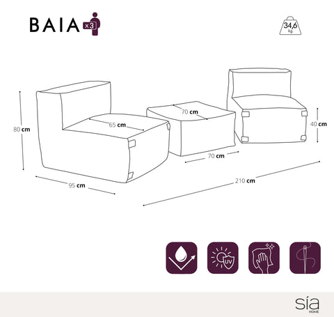 Ensemble d'extérieur 2 fauteuils et pouf BAIA tissu bouclette beige chiné