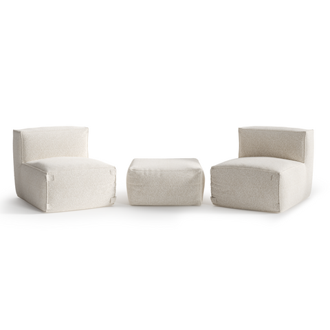 Ensemble d'extérieur 2 fauteuils et pouf BAIA tissu bouclette beige chiné
