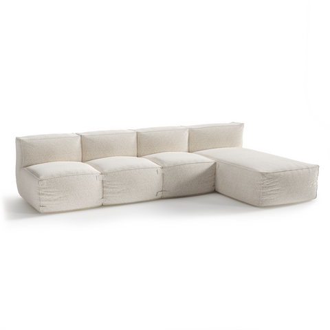 Canapé d'extérieur modulable avec méridienne 4 pièces BAIA tissu bouclette beige chiné