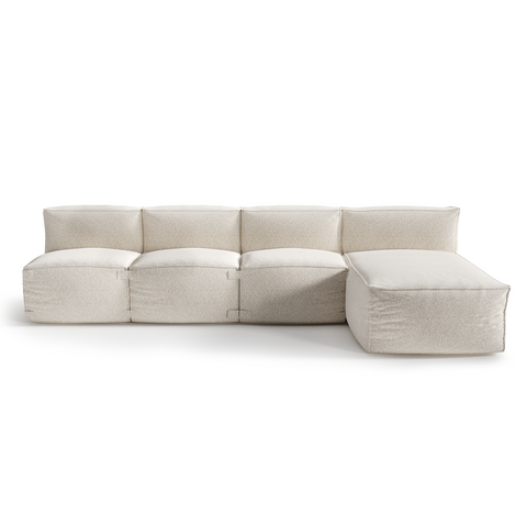 Canapé d'extérieur modulable avec méridienne 4 pièces BAIA tissu bouclette beige chiné