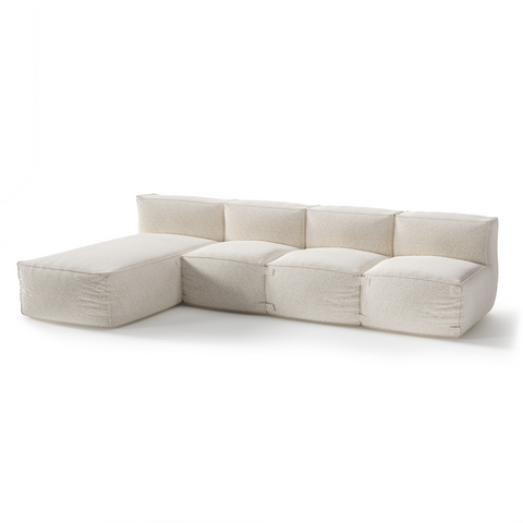 Canapé d'extérieur modulable avec méridienne 4 pièces BAIA tissu bouclette beige chiné